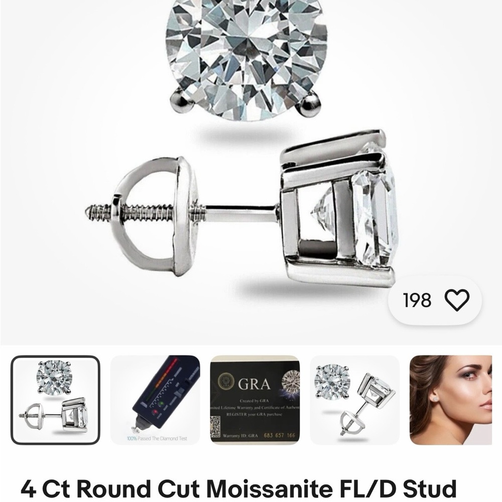 14kt gold white  Moissanite Stud Earrings